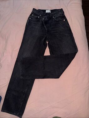 Agolde womens Criss Cross Black Straight Jeans - Premium Denim
